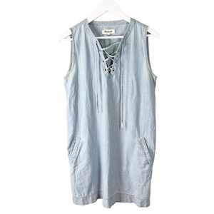 Madewell Chambray Lace Up Shift Dress‎ F2700 Size Small